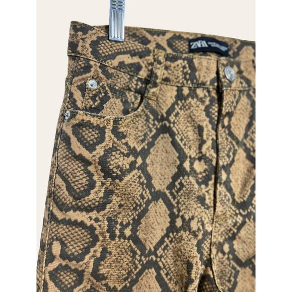 Zara Brown High Waist Snakeskin Print Skinny Jean Pants Size 4 - Picture 4 of 8